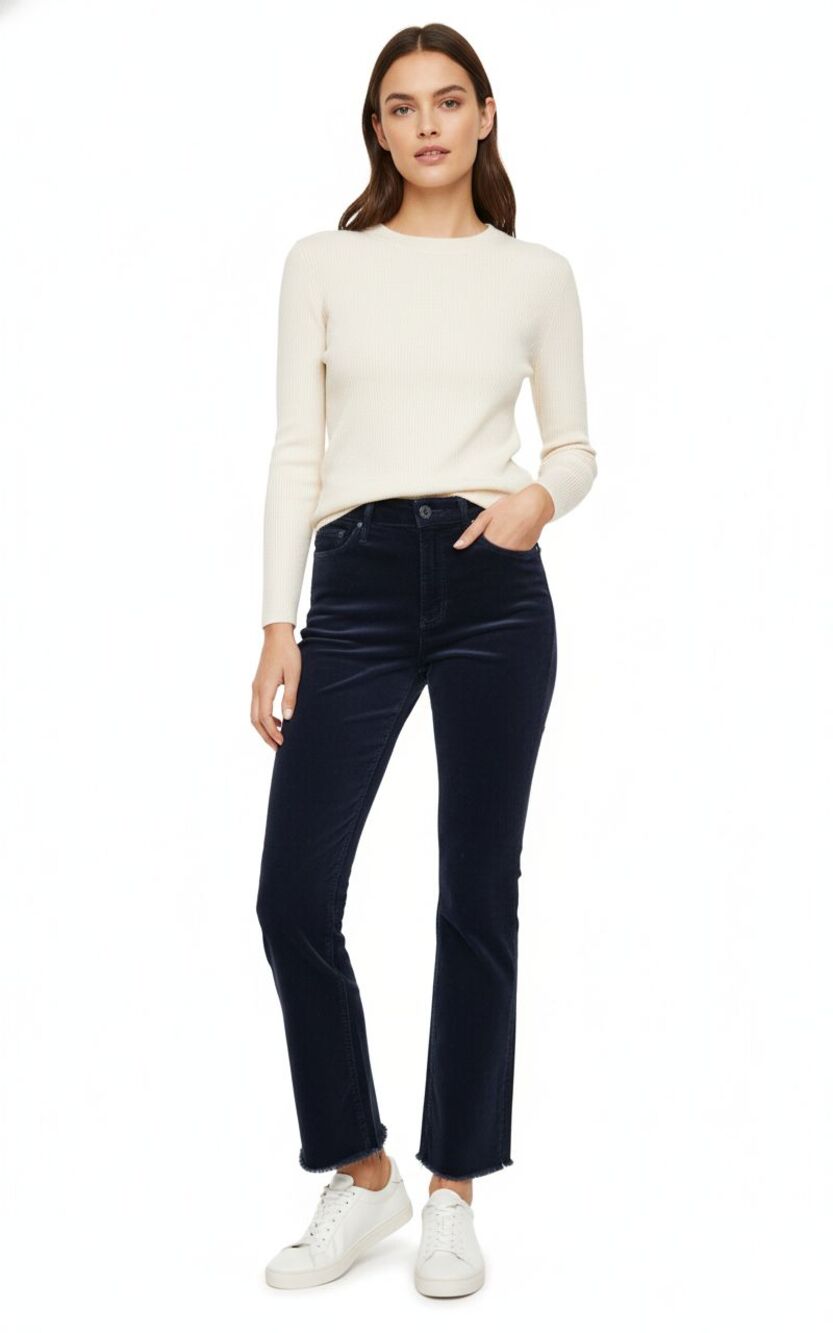 Mother Denim Mid Rise Dazzler Ankle Fray Corduroy Straight Leg Pants Navy 25